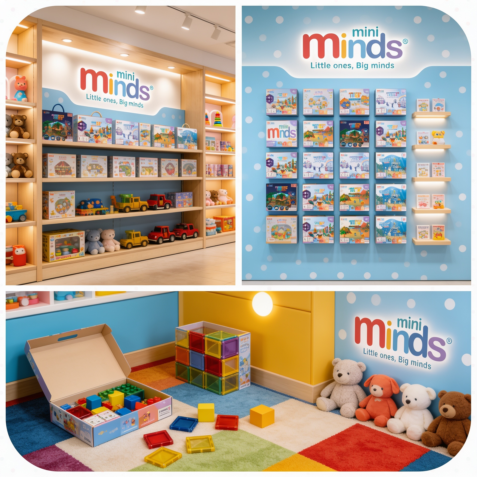Mini Minds store display with product wall